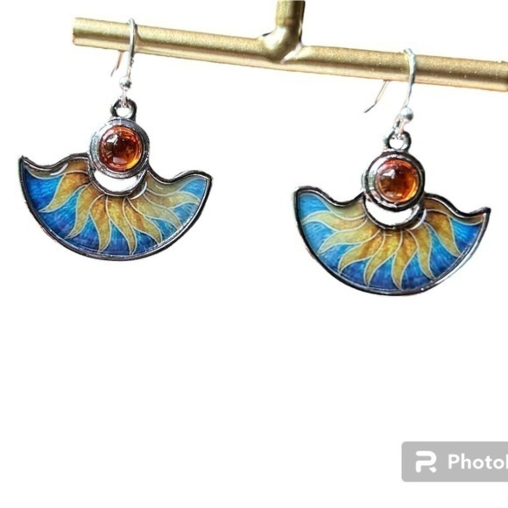 New Silver Colorful Sunburst Earrings